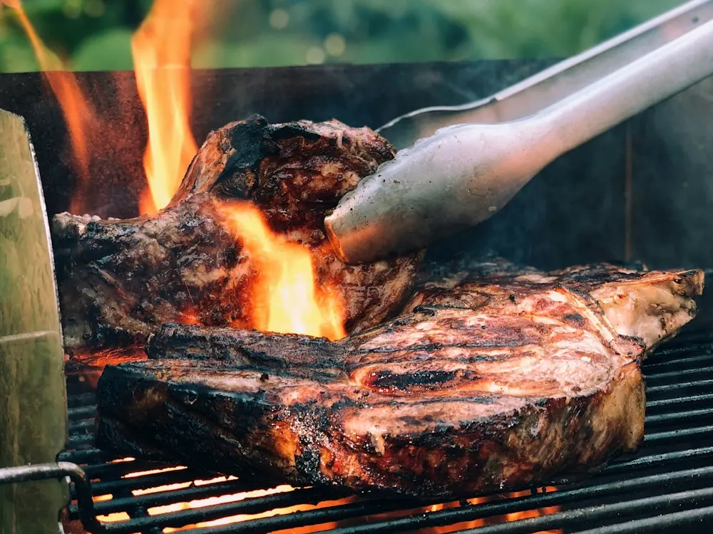 Grilled meat over an open flame