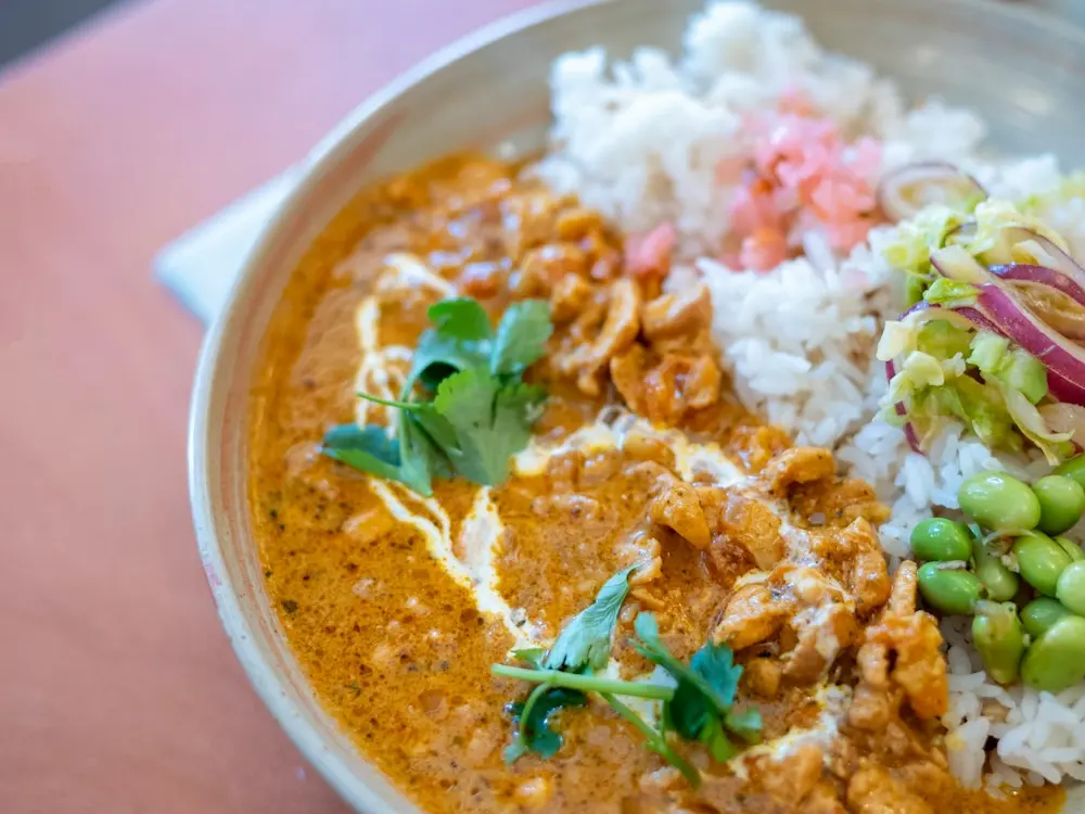 Curry and rice in a bowl